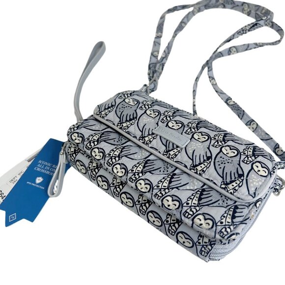 NWT Vera Bradley Grey Owl Print Performance Twill All in One Crossbody Purse - Picture 2 of 11